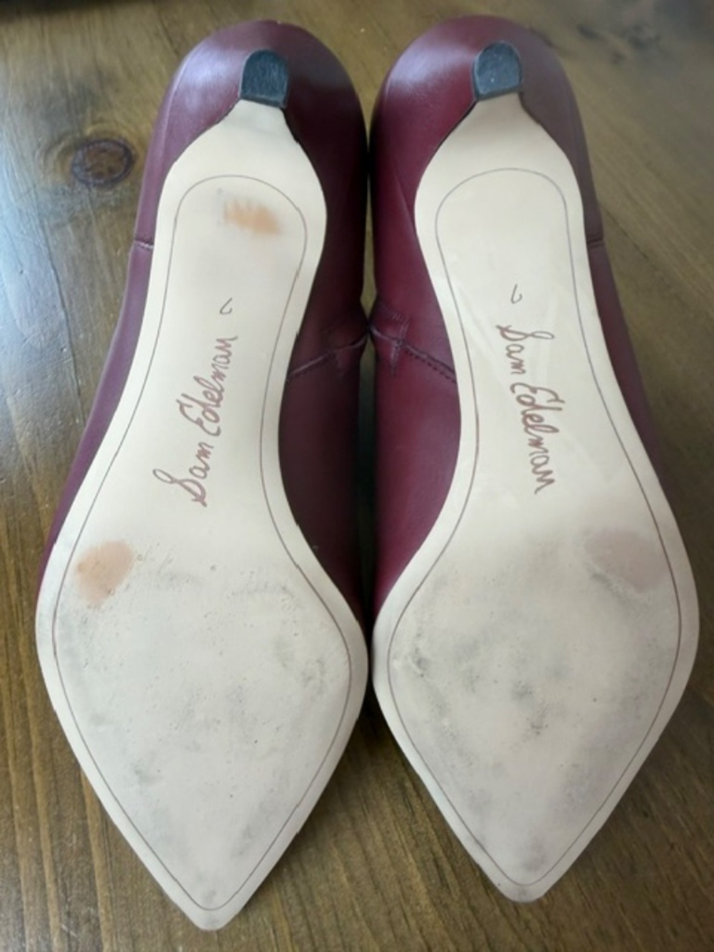 Sam Edelman Kinzey Burgundy Leather Pointed Toe Kitten Heel Booties Size 7M - Picture 9 of 14